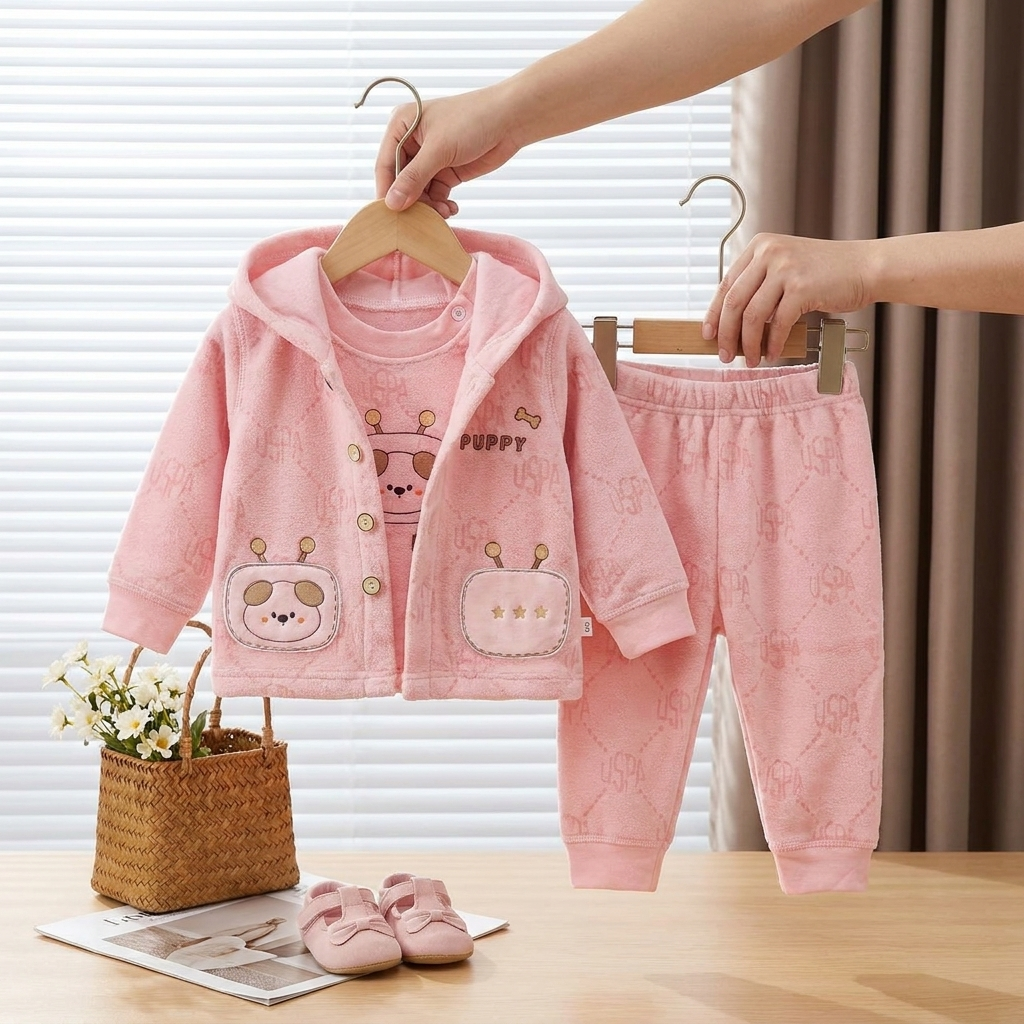 Puppy Velvet 3-Piece Baby Tracksuit