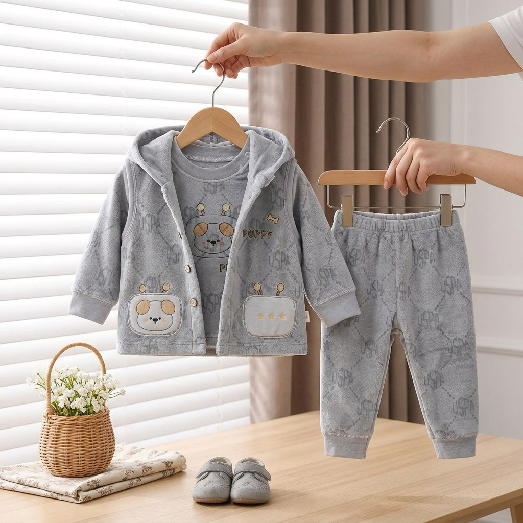 Puppy Velvet 3-Piece Baby Tracksuit