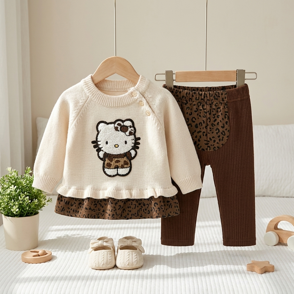 Cute Kitty Girls 2-Piece Sweater & Trouser Set