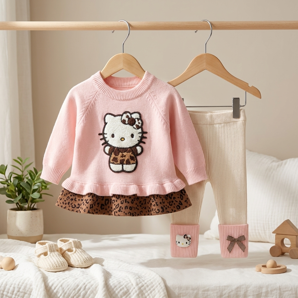 Cute Kitty Girls 2-Piece Sweater & Trouser Set