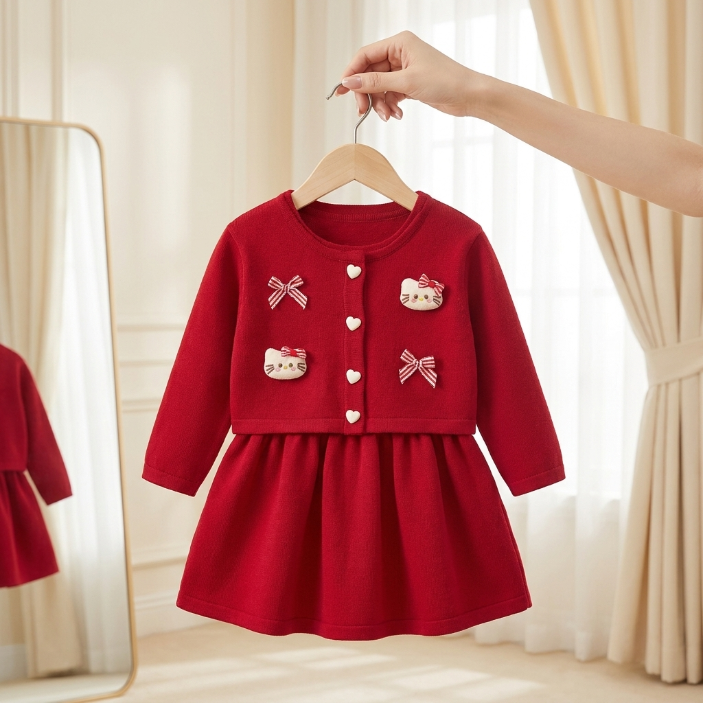 Sweet Bow Girls 2-Piece Frock Set – 2 Colors