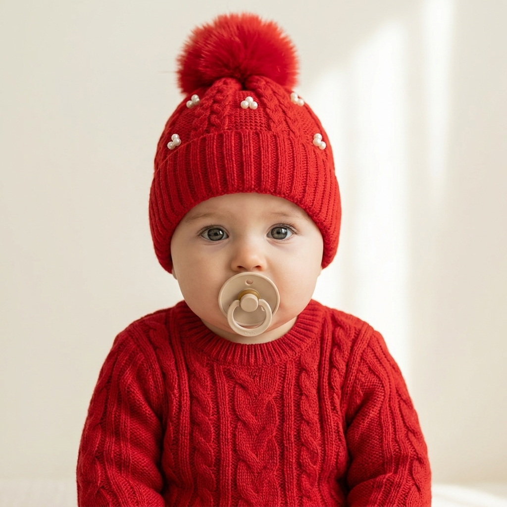 Pearl Pom-Pom Knitted Winter Cap – 6 Colors