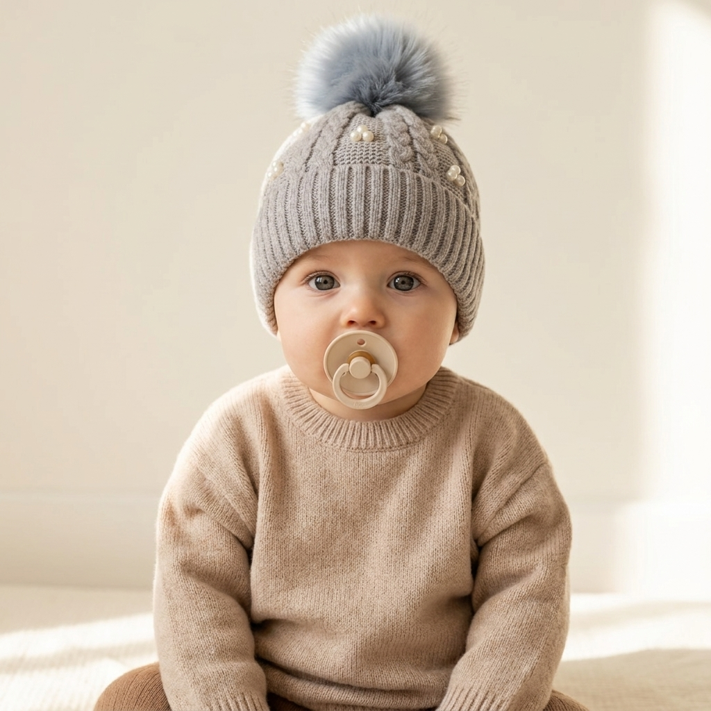 Pearl Pom-Pom Knitted Winter Cap – 6 Colors