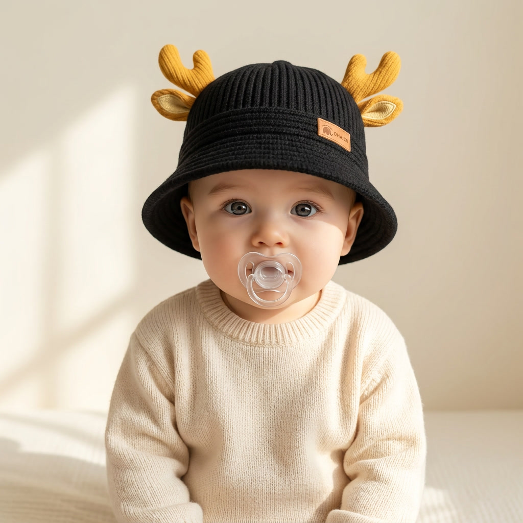 Cute Deer Antler Knitted Baby Winter Cap – 7 Colors