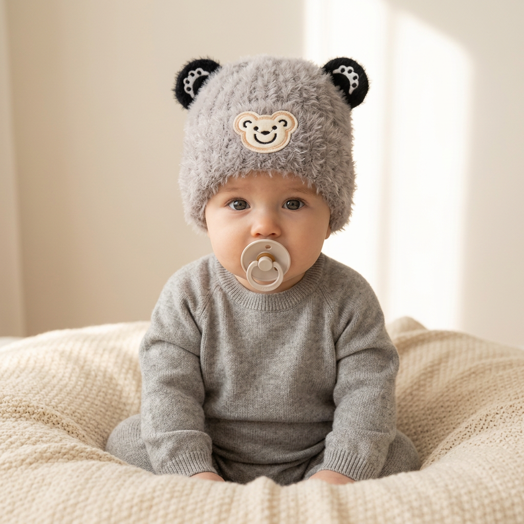 Bear Ear Fuzzy Kids Winter Cap – 6 Colors