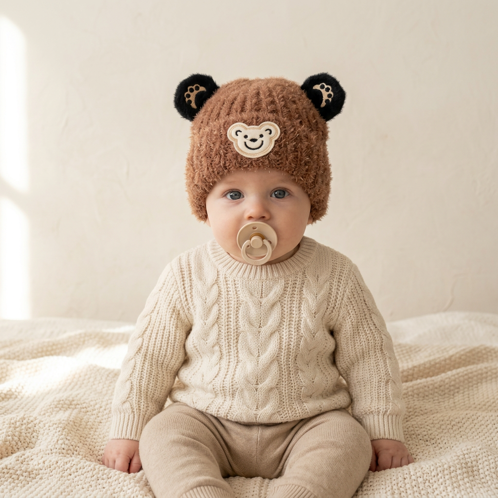 Bear Ear Fuzzy Kids Winter Cap – 6 Colors