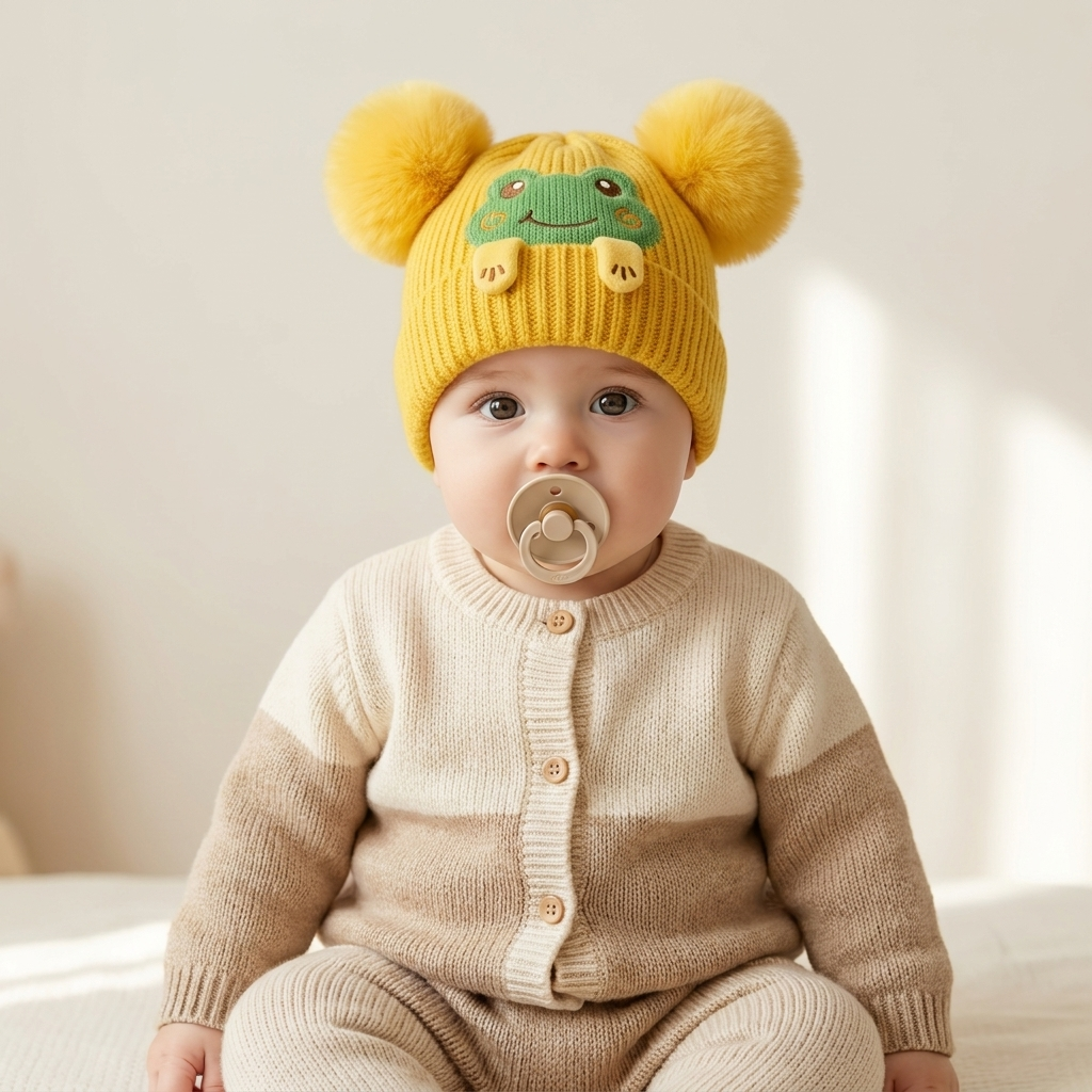 Frog Pom-Pom Kids Winter Cap – 6 Colors