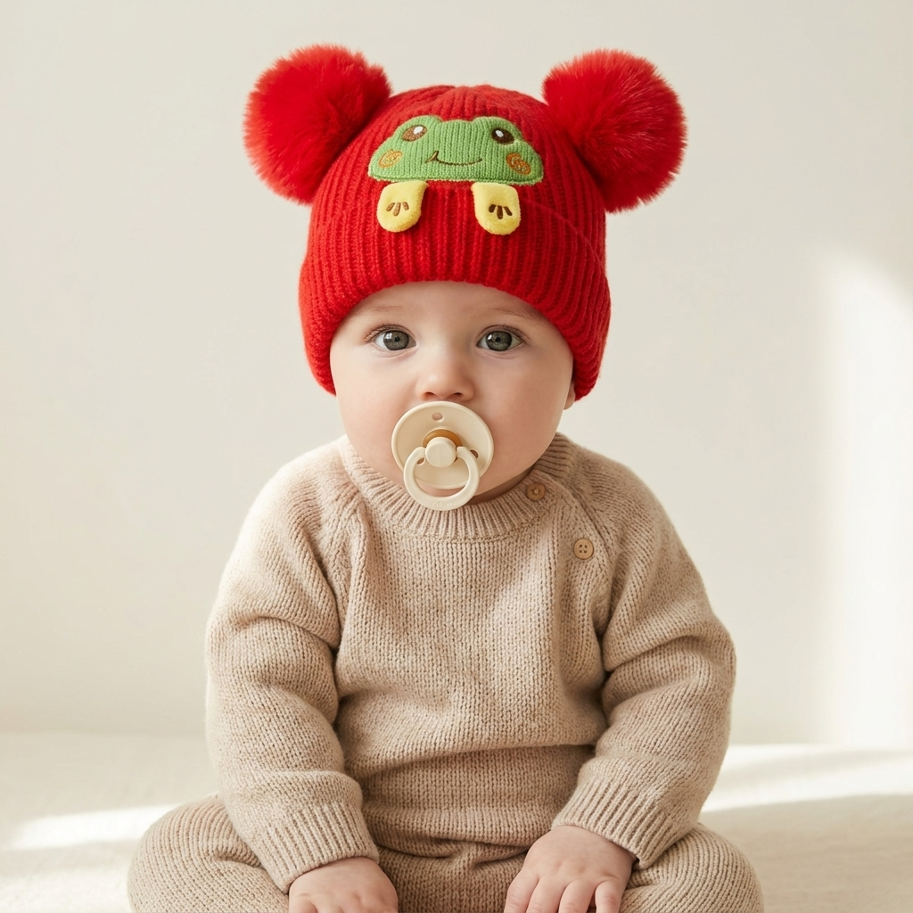 Frog Pom-Pom Kids Winter Cap – 6 Colors
