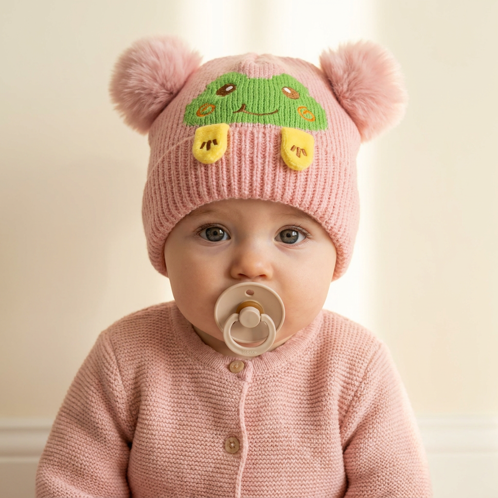 Frog Pom-Pom Kids Winter Cap – 6 Colors