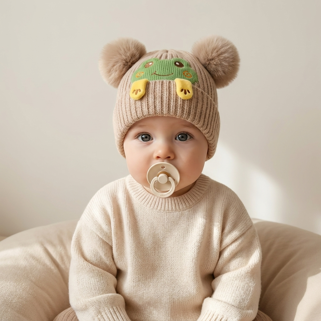 Frog Pom-Pom Kids Winter Cap – 6 Colors