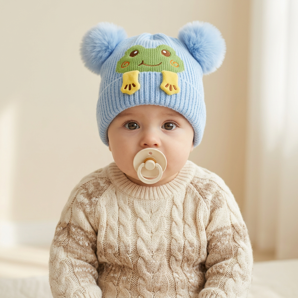 Frog Pom-Pom Kids Winter Cap – 6 Colors
