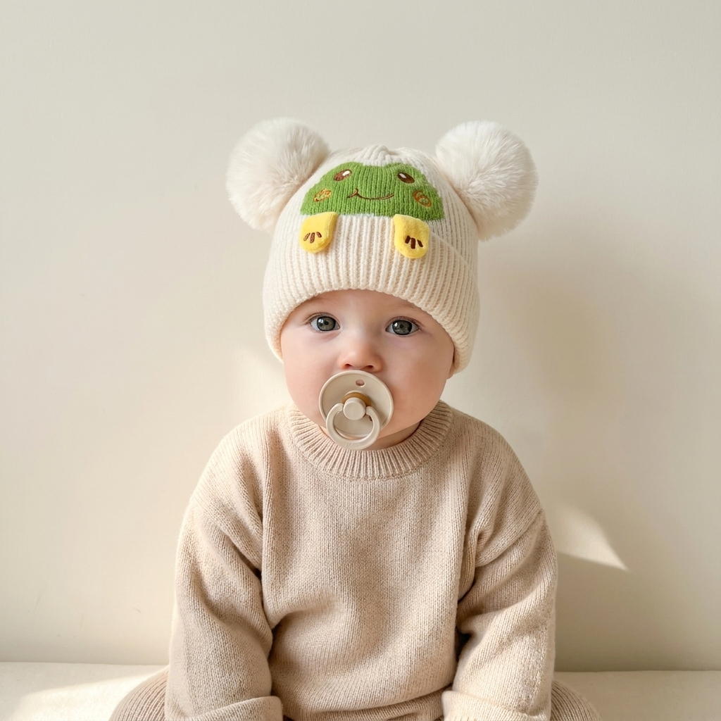 Frog Pom-Pom Kids Winter Cap – 6 Colors