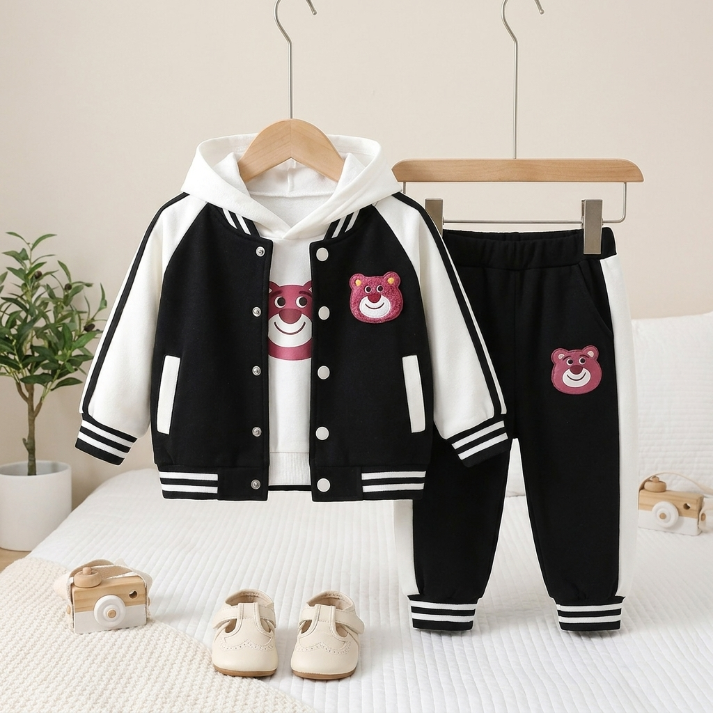 Bear Varsity Hoodie 3-Piece Kids Tracksuit – 3 Colors