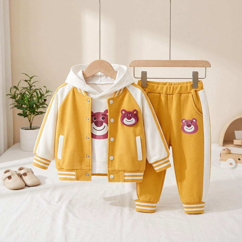 Bear Varsity Hoodie 3-Piece Kids Tracksuit – 3 Colors