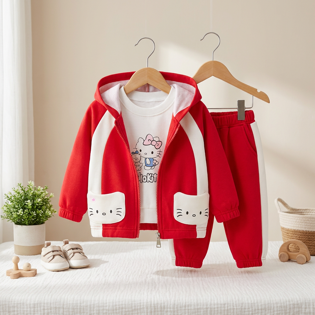 Girls Character Hoodie 3-Piece Tracksuit – 4 Colors