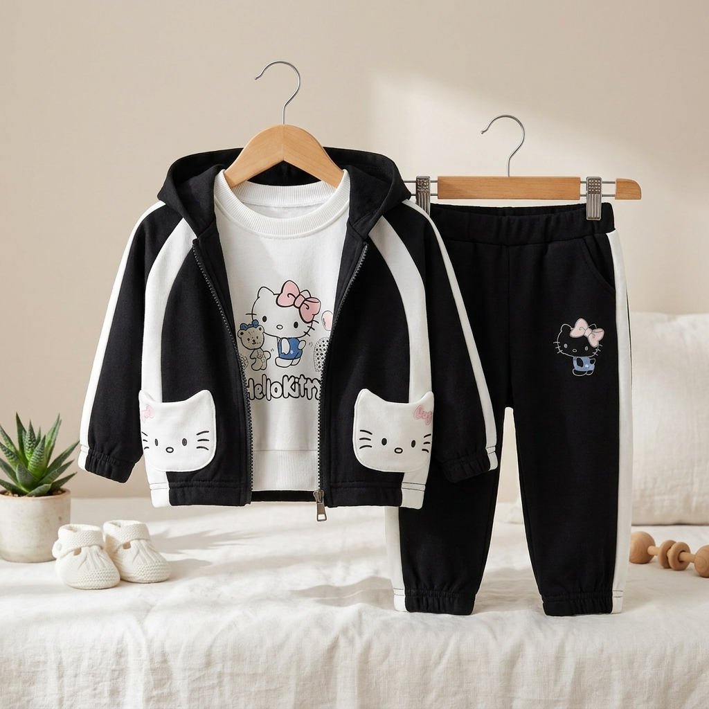 Girls Character Hoodie 3-Piece Tracksuit – 4 Colors