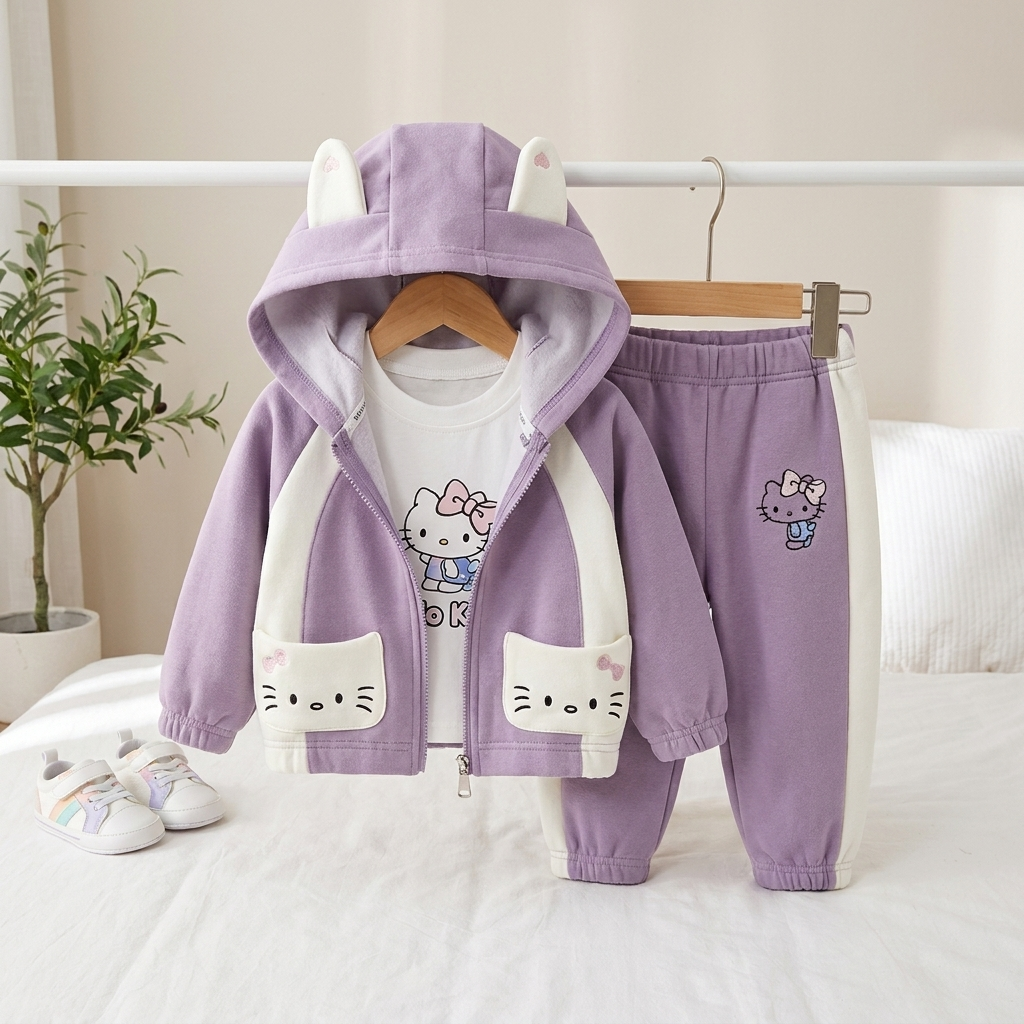 Girls Character Hoodie 3-Piece Tracksuit – 4 Colors