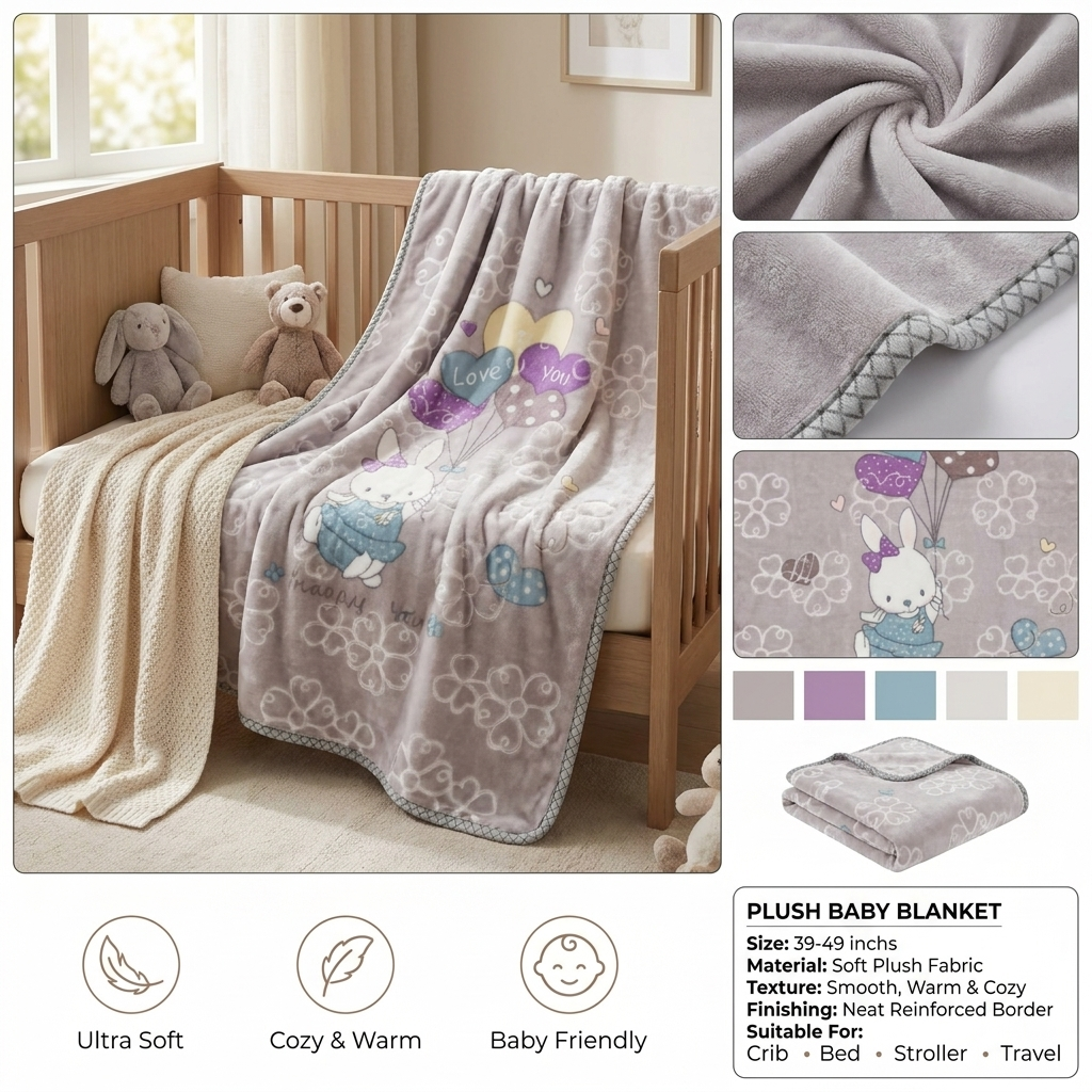 Love Bunny Plush Baby Blanket – 39–49 Inches
