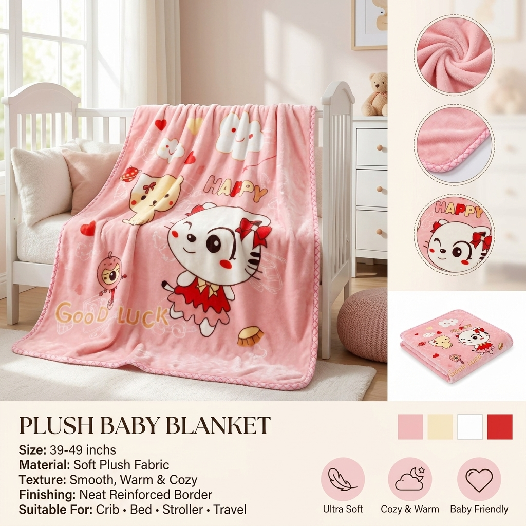 Happy Kitty Plush Baby Blanket – 39–49 Inches