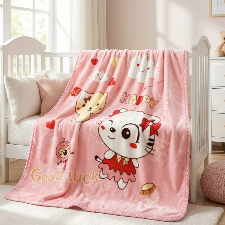 Happy Kitty Plush Baby Blanket – 39–49 Inches