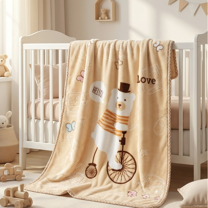 Bicycle Bear Plush Baby Blanket – 39–49 Inches