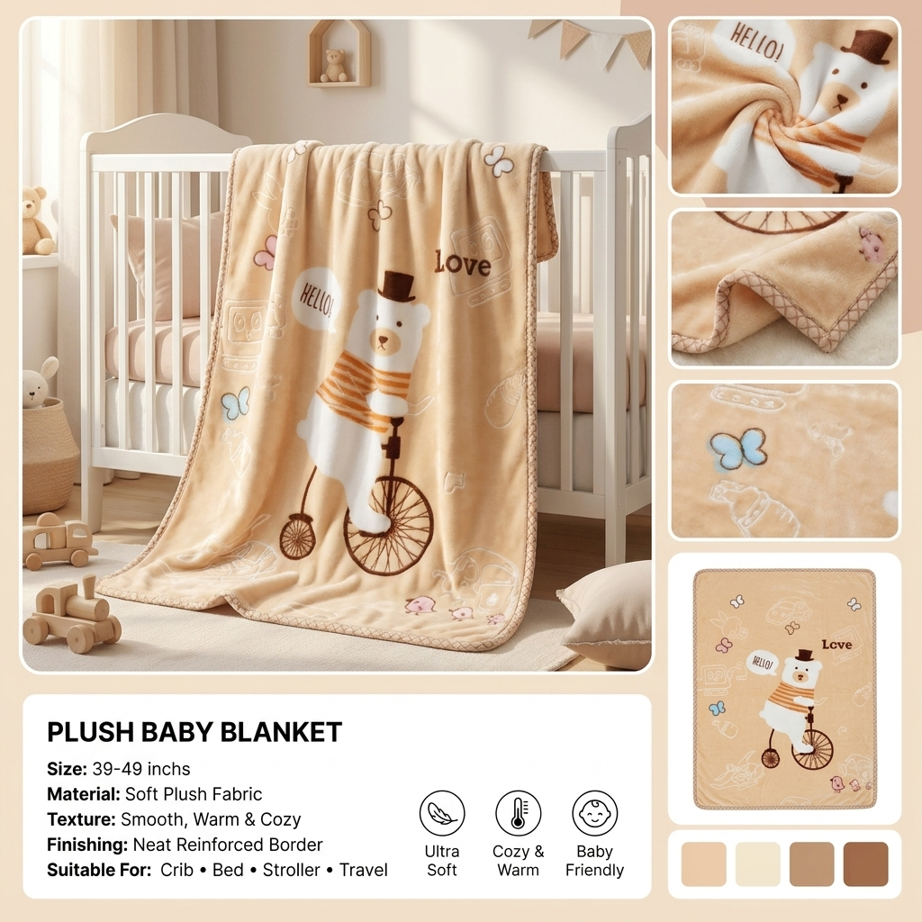 Bicycle Bear Plush Baby Blanket – 39–49 Inches