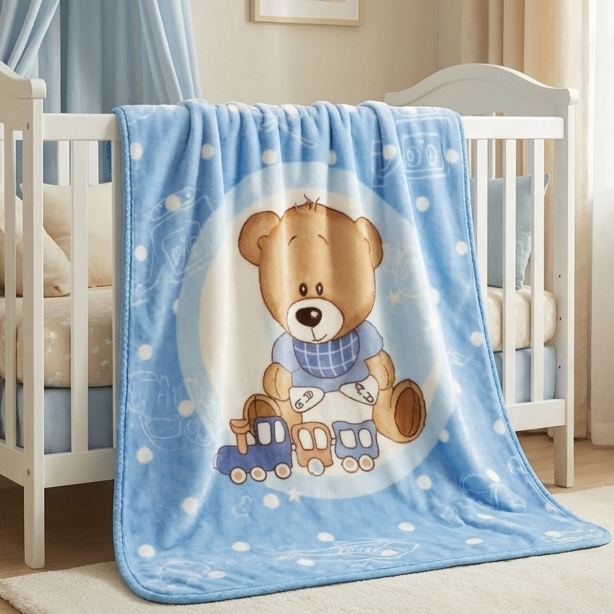 Teddy Train Plush Baby Blanket – 39–49 Inches