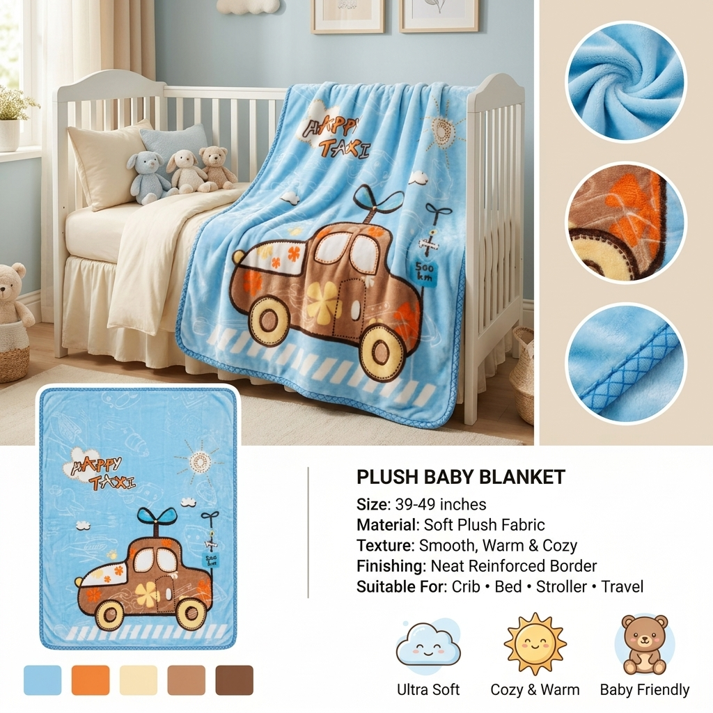 Happy Taxi Plush Baby Blanket – 39–49 Inches