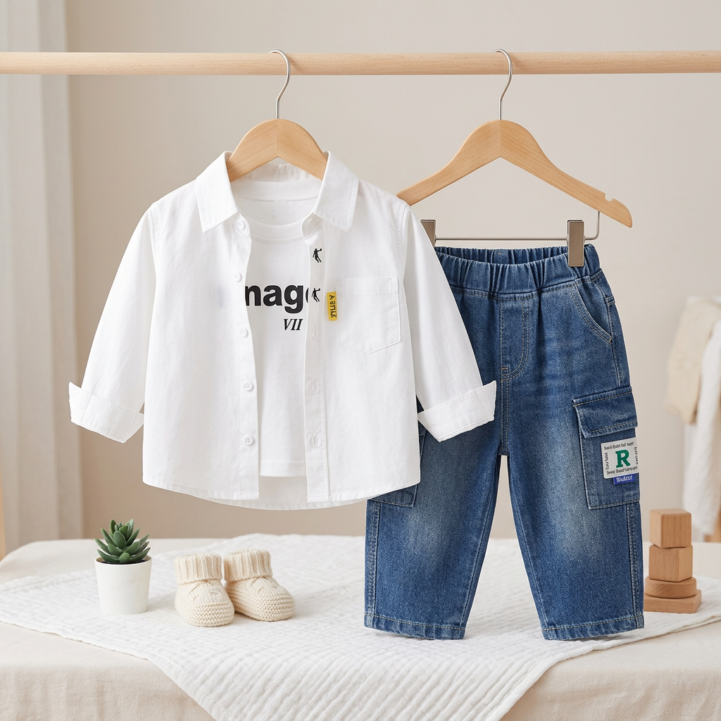 Boys 3-Piece Shirt, T-Shirt & Denim Pants Set – 3 Colors