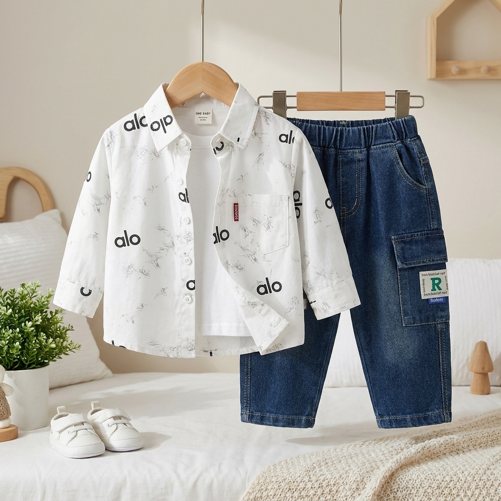 Boys 3-Piece Shirt & Denim Pants Set – 2 Colors