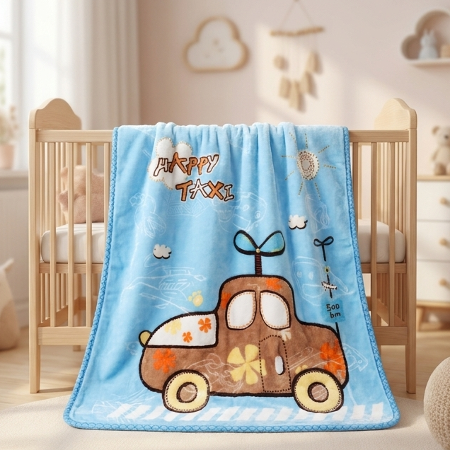 Happy Taxi Plush Baby Blanket – 39–49 Inches