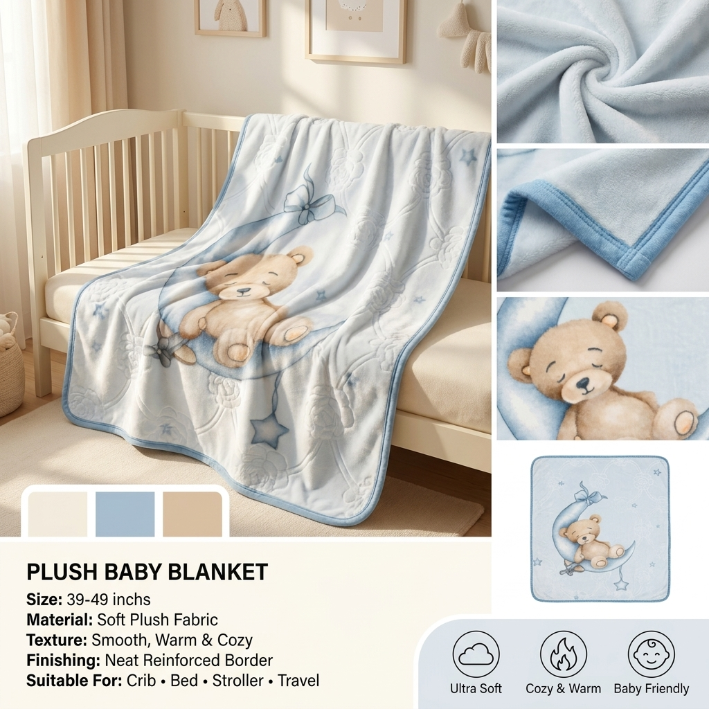 Ultra Soft Plush Baby Blanket – 39–42 Inches