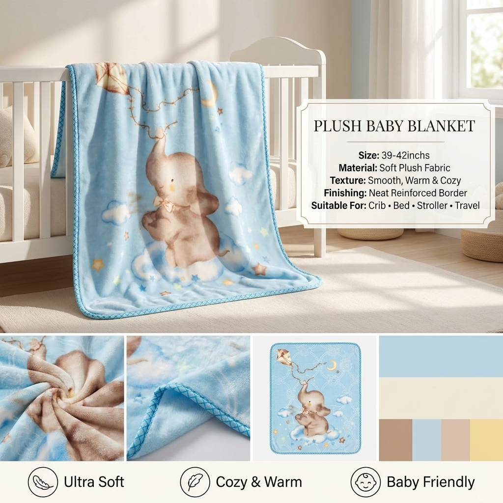 Dreamy Elephant Plush Baby Blanket – 39–42 Inches