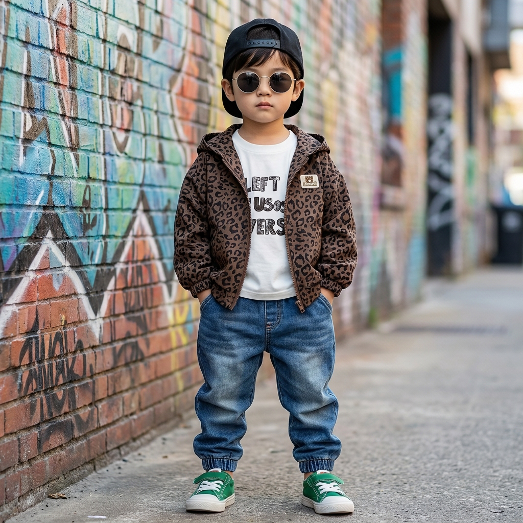 Boys Leopard Hooded Jacket, T-Shirt & Denim Pants 3PC Set