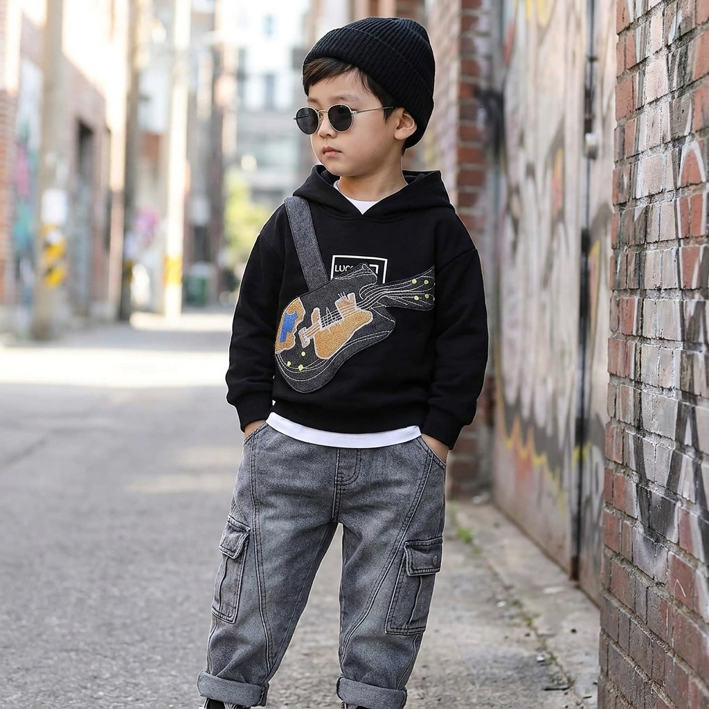Boys Guitar Hoodie & Denim Pants 2PC Set