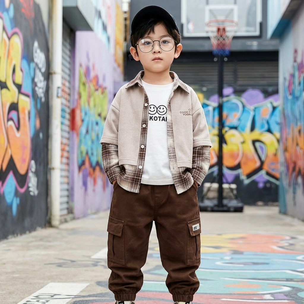 Boys Layered Shirt, T-Shirt & Cargo Pants 3PC Set – 2 Colors