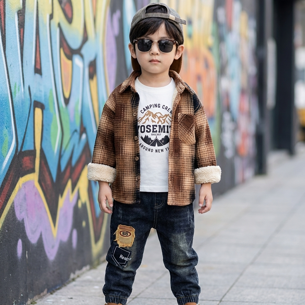 Boys Check Shirt, T-Shirt & Denim Pants 3PC Set