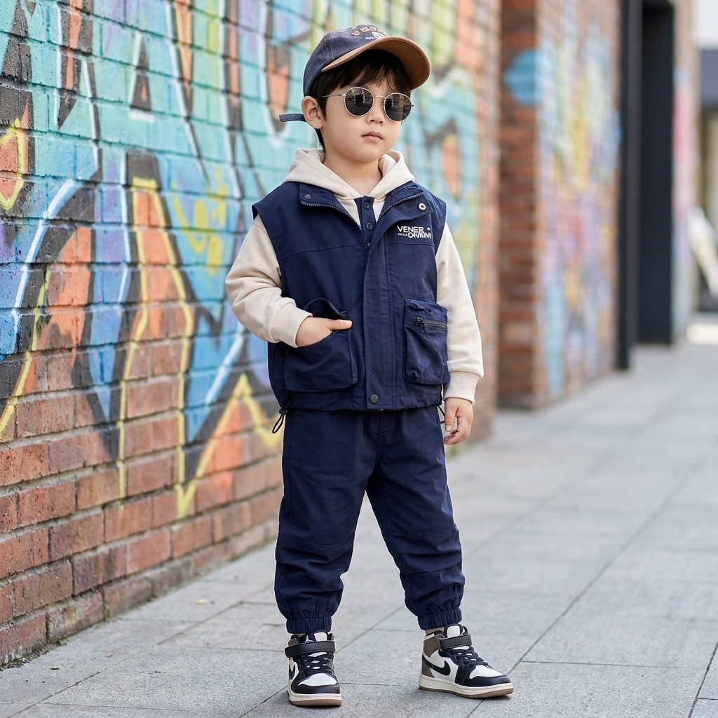 Boys Utility Vest Hoodie 3-Piece Set – 3 Colors