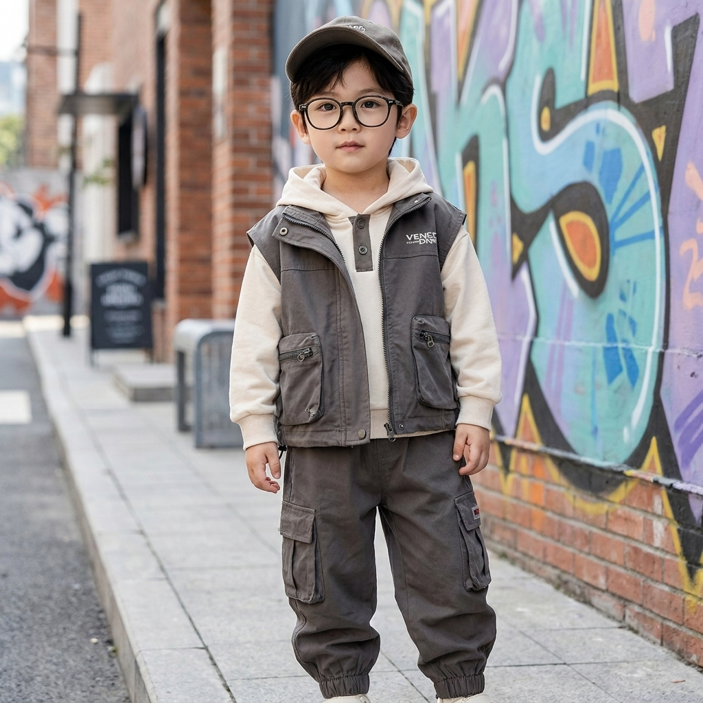 Boys Utility Vest Hoodie 3-Piece Set – 3 Colors