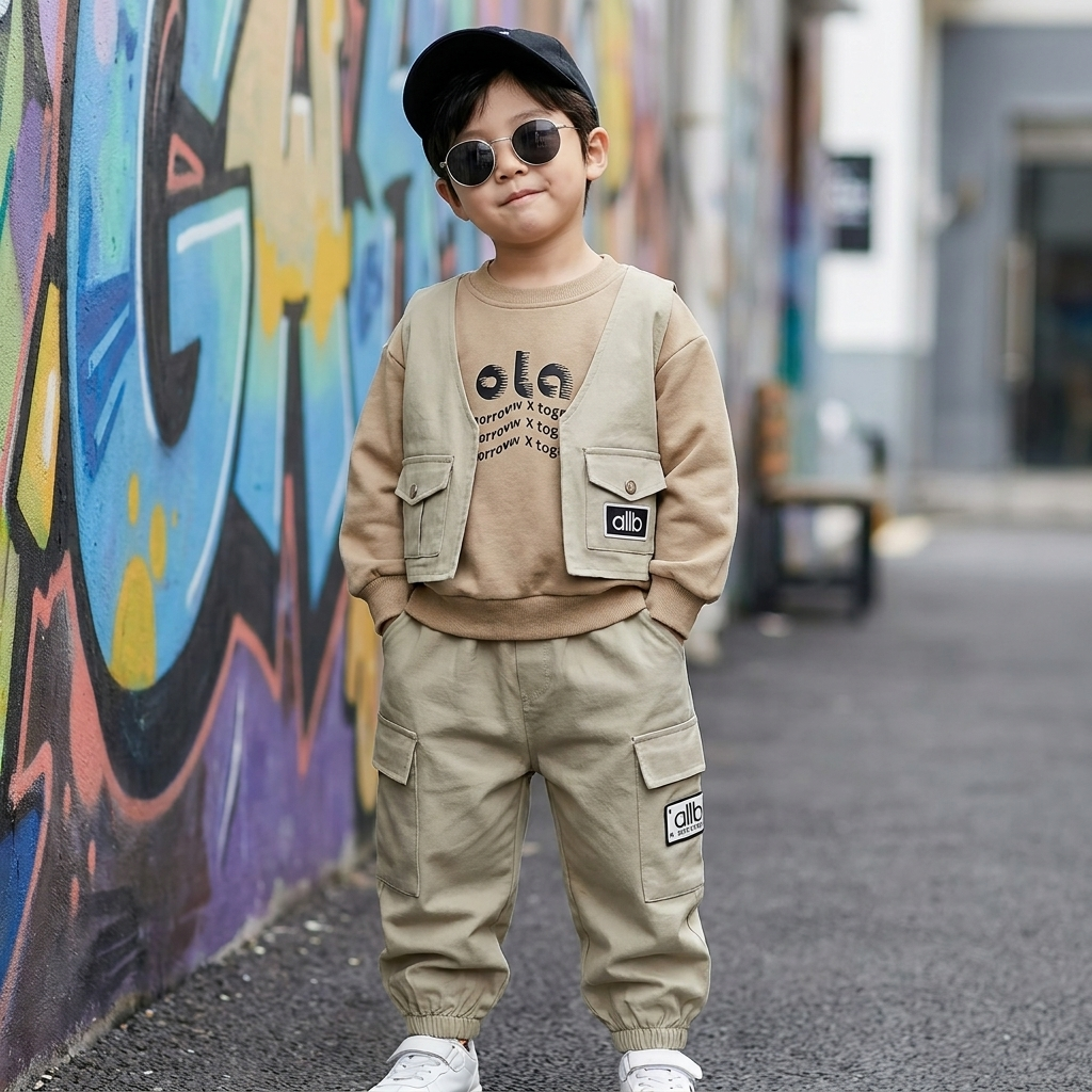 Boys Cargo Vest 2-Piece Outfit Set – 3 Colors