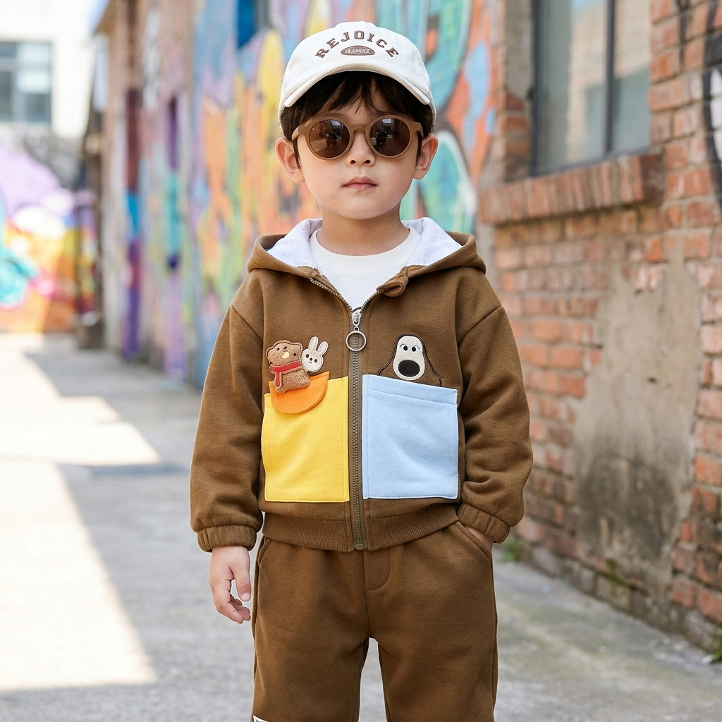 Boys Cartoon Pocket Hoodie 3-Piece Set – 2 Colors