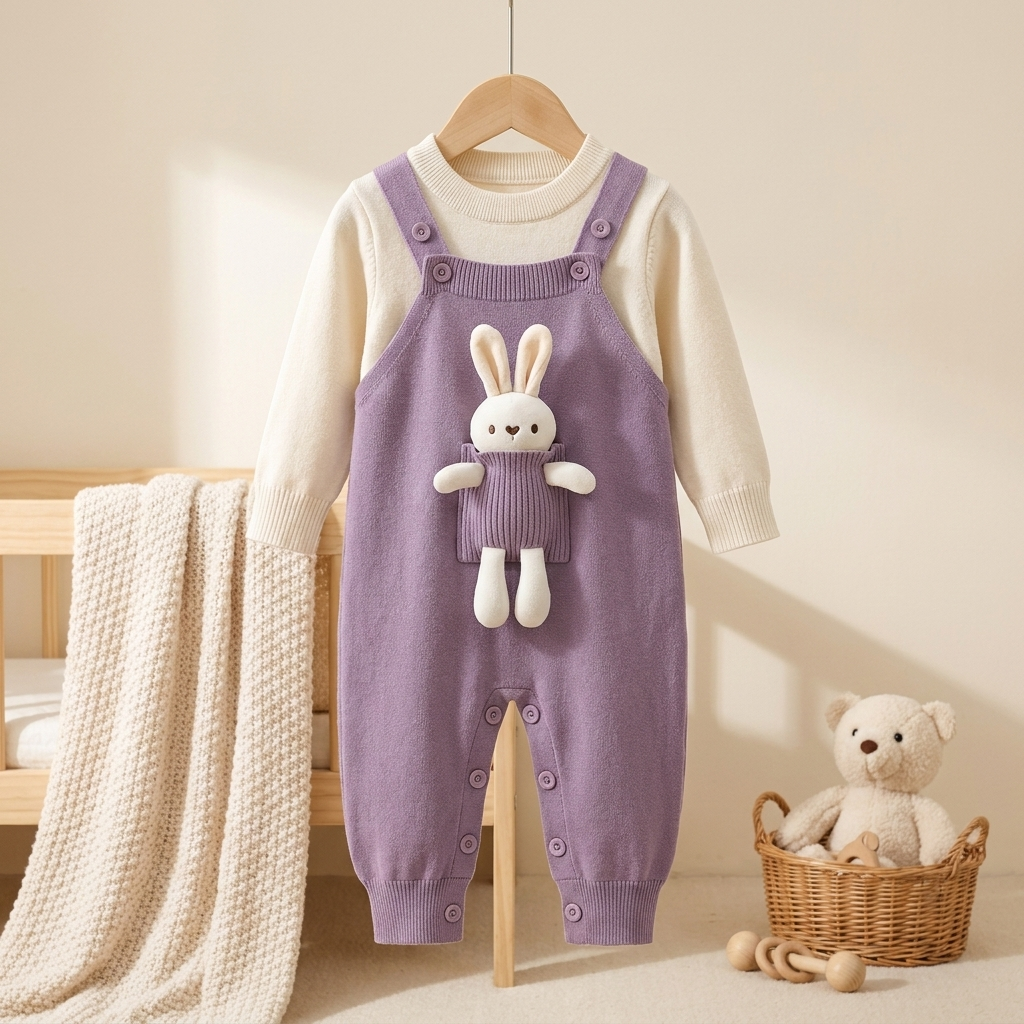 Baby Girls Bunny Dungaree & Shirt Set – 2 Pc | 3 Colors