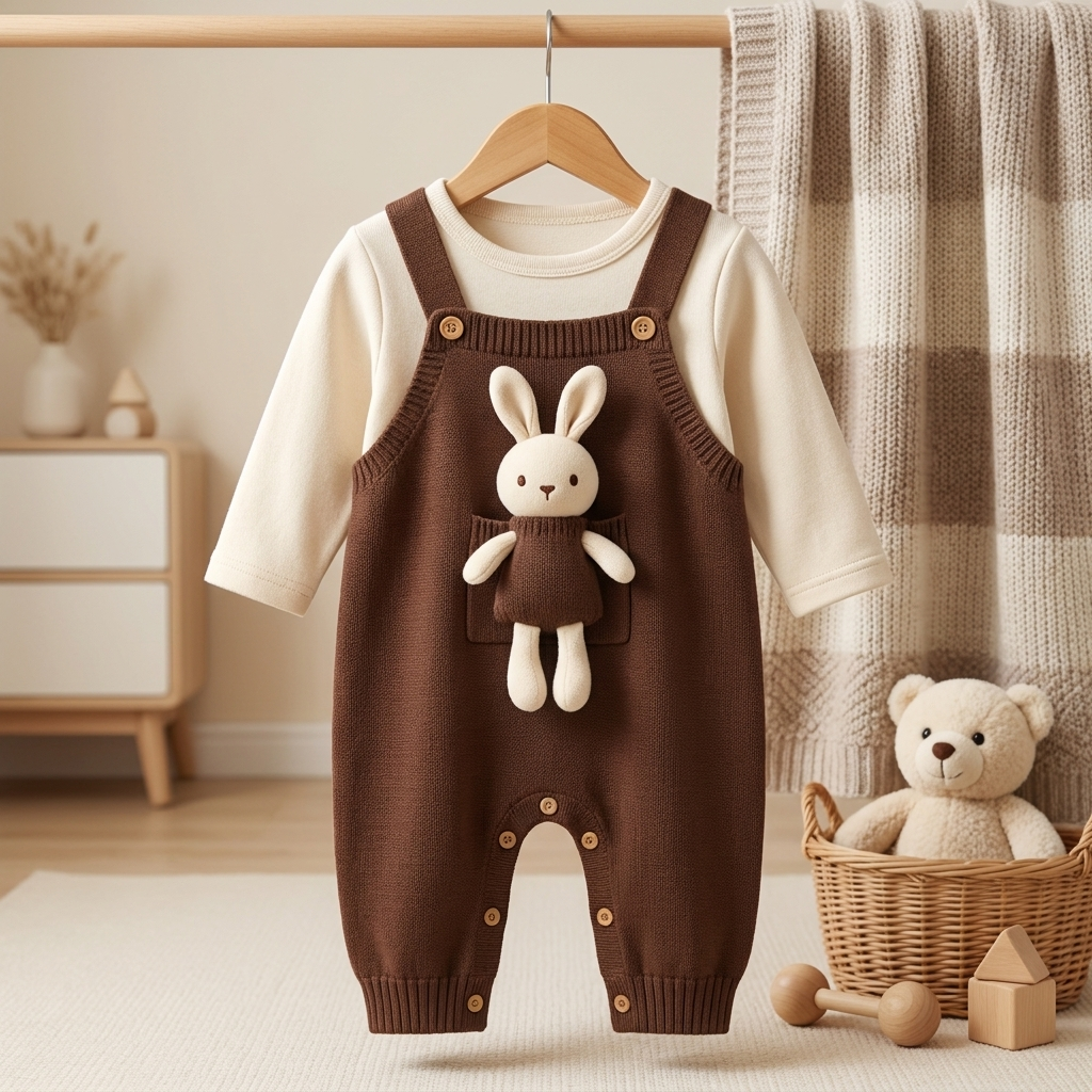 Baby Girls Bunny Dungaree & Shirt Set – 2 Pc | 3 Colors