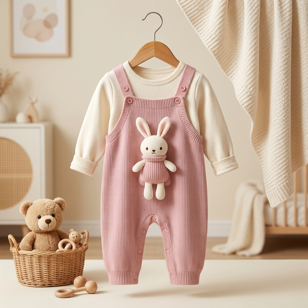 Baby Girls Bunny Dungaree & Shirt Set – 2 Pc | 3 Colors
