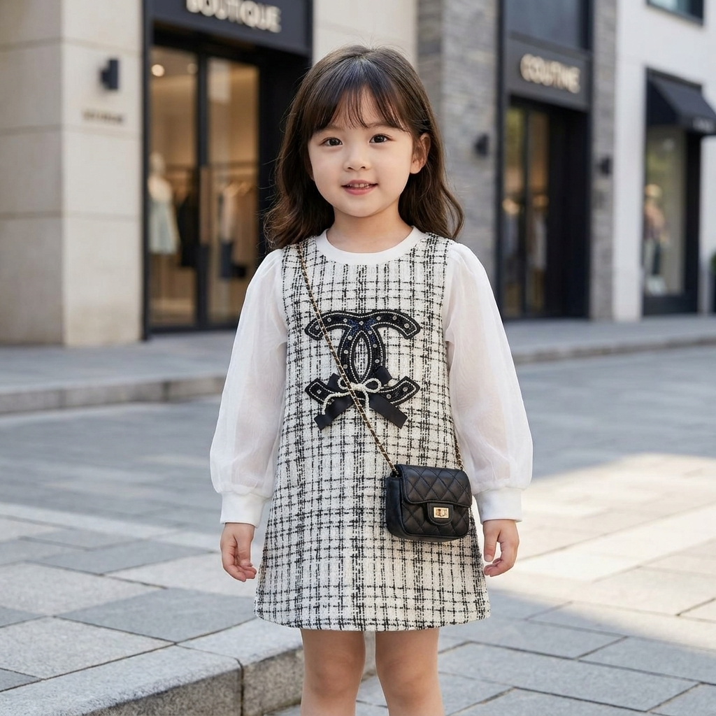 Girls Tweed Frock & Shirt Set – 2 Pc | 2 Colors