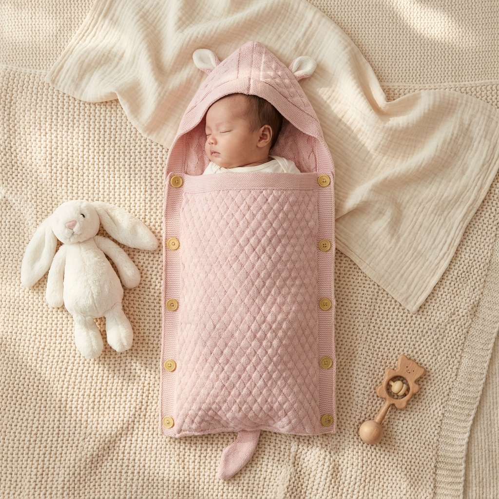 Quilted Hooded Baby Swaddle Wrap – 5 Colors