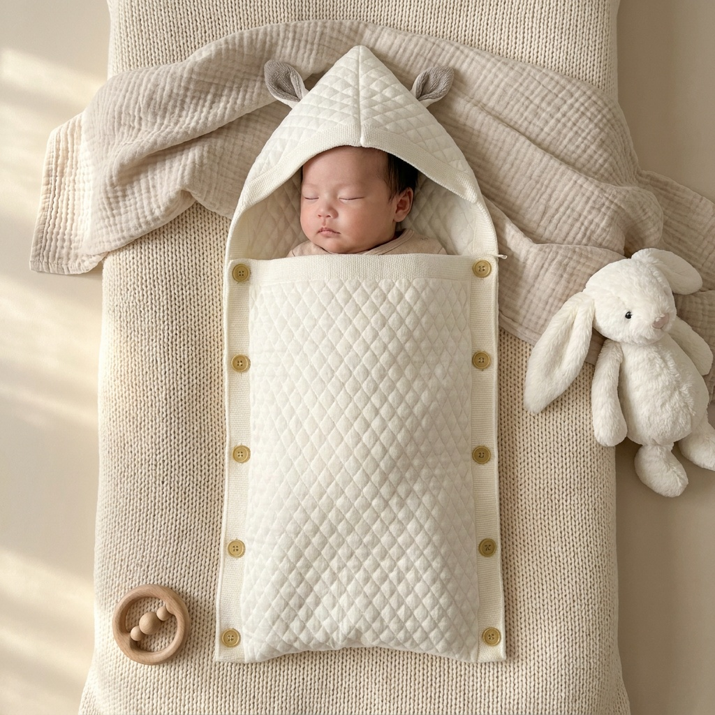 Quilted Hooded Baby Swaddle Wrap – 5 Colors