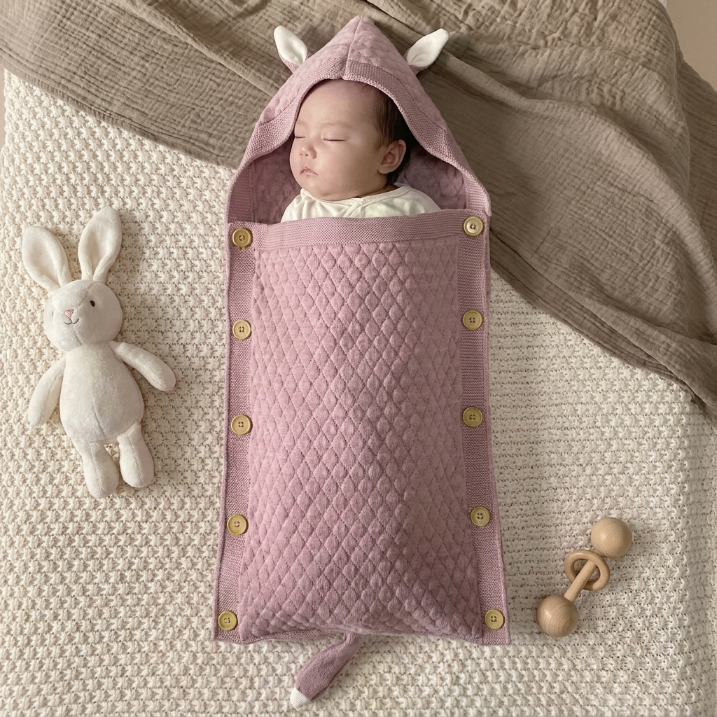 Quilted Hooded Baby Swaddle Wrap – 5 Colors