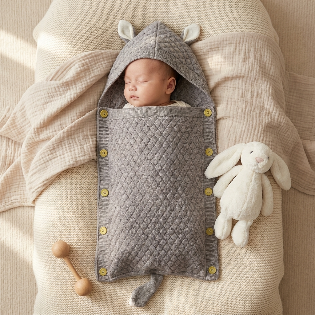 Quilted Hooded Baby Swaddle Wrap – 5 Colors