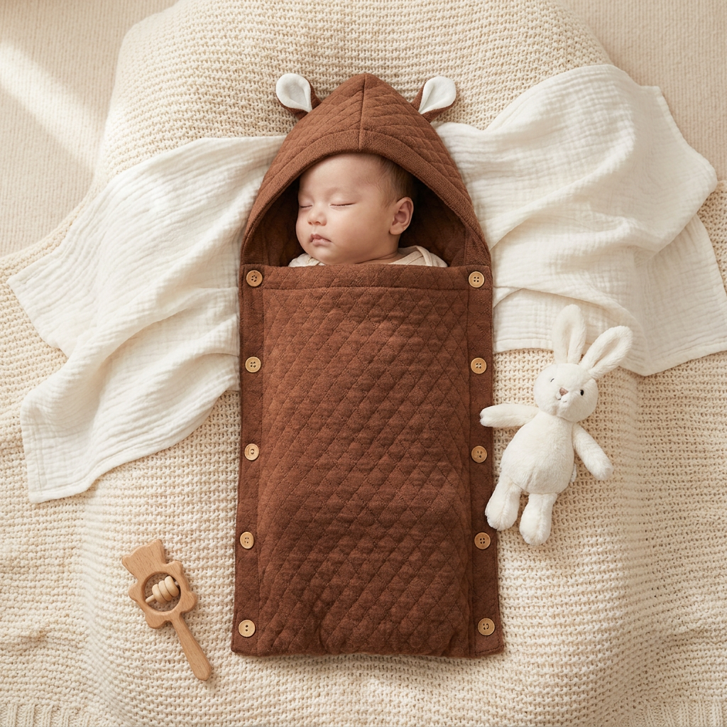 Quilted Hooded Baby Swaddle Wrap – 5 Colors